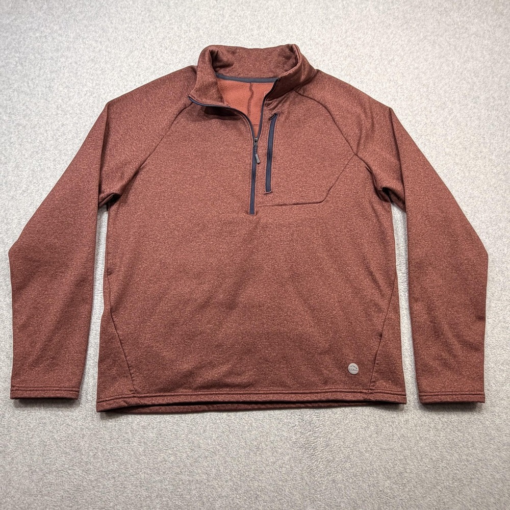 LL Bean Mountain Fleece 1/2 Zip Pullover Mens Medium Orange Pocket Outdoor
